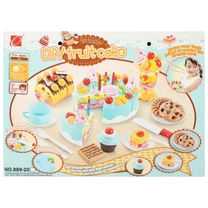 Birthday cake cutting kitchen 75 pieces blue