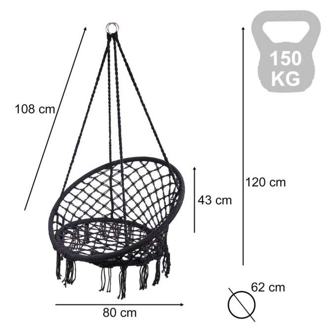 Huśtawka LUARO fotel bocianie gniazdo czarne 80cm 150kg