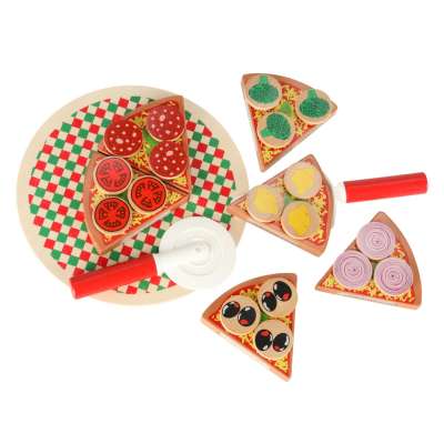 Pizza wooden play set velcro accessories spatula knife plate learning to cut 20cm