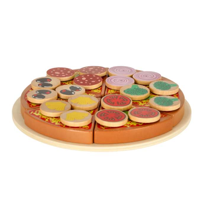 Pizza wooden play set velcro accessories spatula knife plate learning to cut 20cm