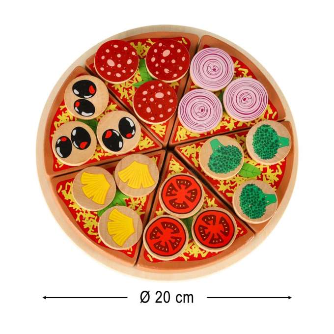 Pizza wooden play set velcro accessories spatula knife plate learning to cut 20cm