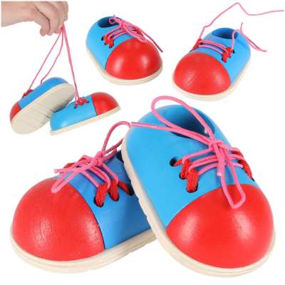 Buty drewniane do nauki sznurowania wiązania sznurowadeł 2 sztuki
