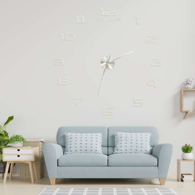 Wall clock large 80-120cm silver 12 digits