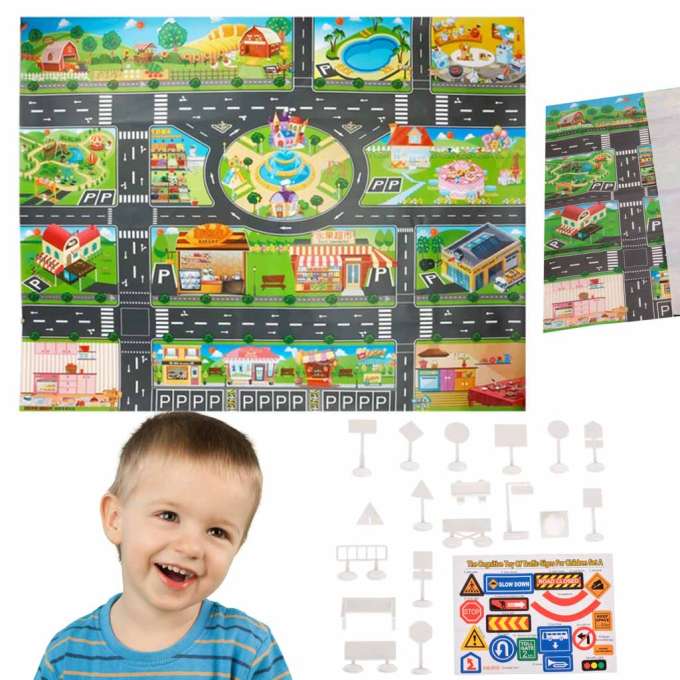 Educational play mat city street + road signs waterproof colourful 130x100cm