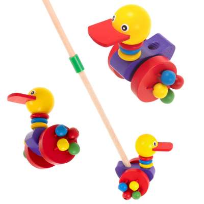Pusher on a stick wooden walking duck