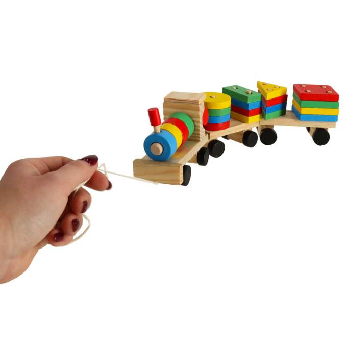 Kolejka pociąg lokomotywa klocki drewniane sorter układanka zręcznościowa 30cm