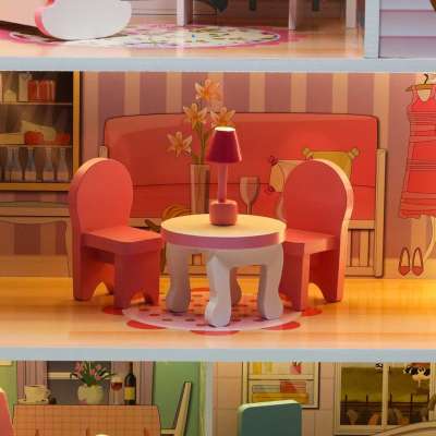 MDF wooden dollhouse furniture 70cm pink LED