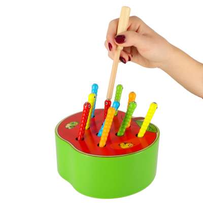 Magnetic wooden caterpillar apple