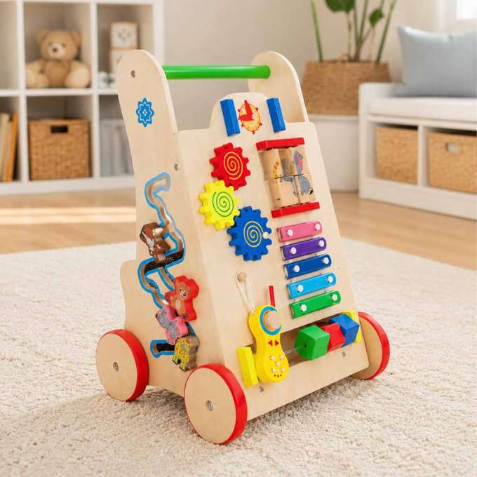 Pchacz dla dziecka chodzik drewniany kostka edukacyjna 6w1