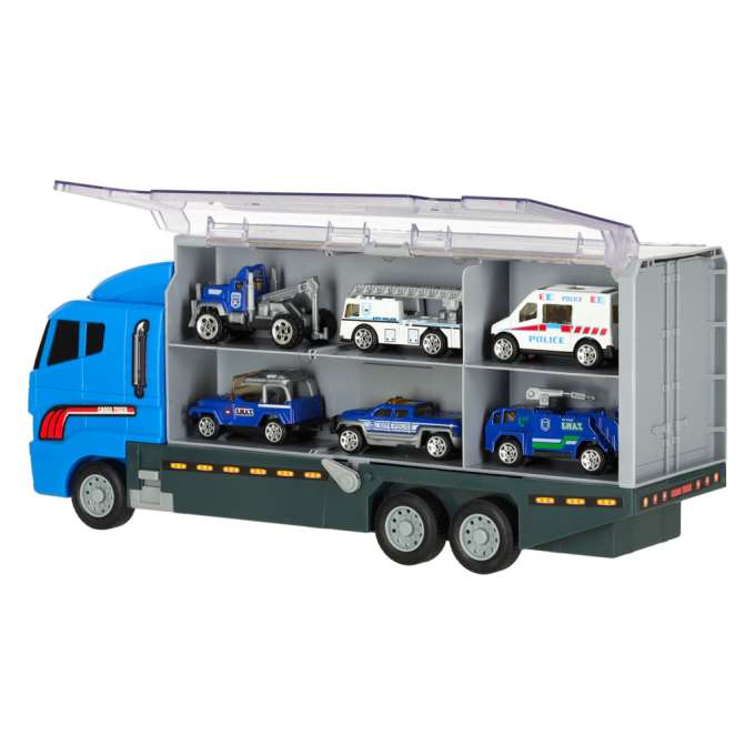 Transporter ciężarówka TIR wyrzutnia + metalowe auta policja