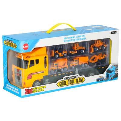 Transporter truck TIR launcher + metal cars construction machinery