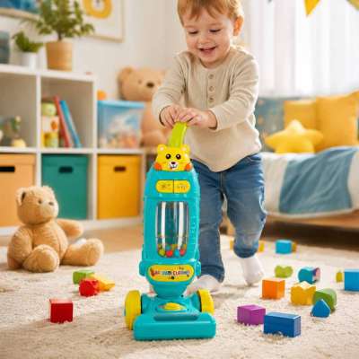 Cordless upright vacuum cleaner for kids interactive with sound blue