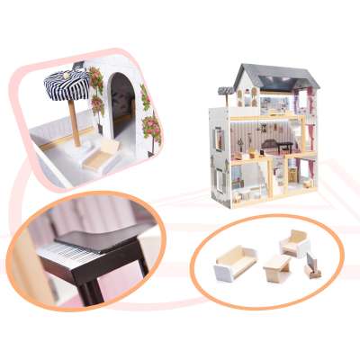 Dollhouse MDF wooden with LED accessories 78cm black