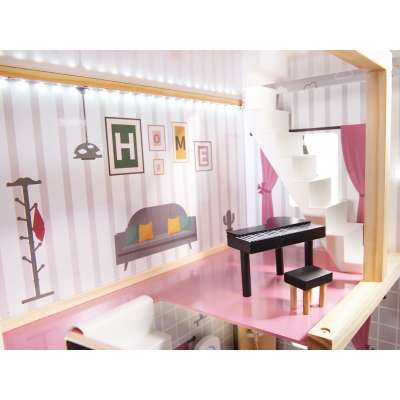 Domek dla lalek MDF drewniany z akcesoriami LED 78cm czarny