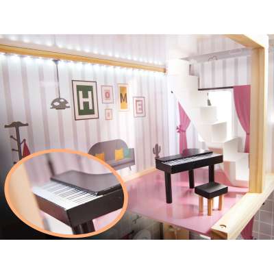 Domek dla lalek MDF drewniany z akcesoriami LED 78cm czarny