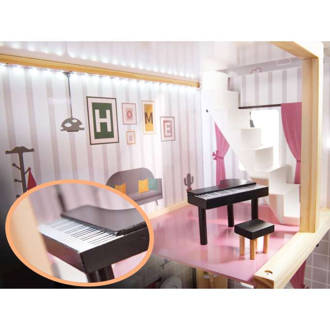 Domek dla lalek MDF drewniany z akcesoriami LED 78cm czarny