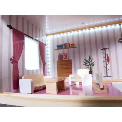 Domek dla lalek MDF drewniany z akcesoriami LED 78cm czarny