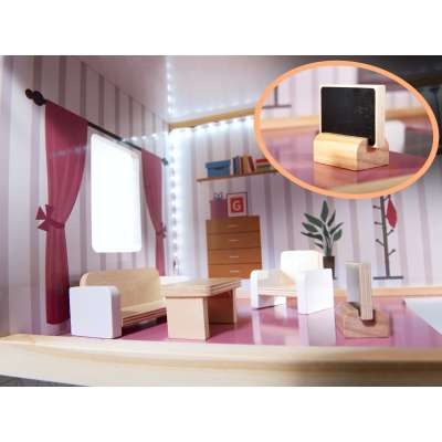 Domek dla lalek MDF drewniany z akcesoriami LED 78cm czarny