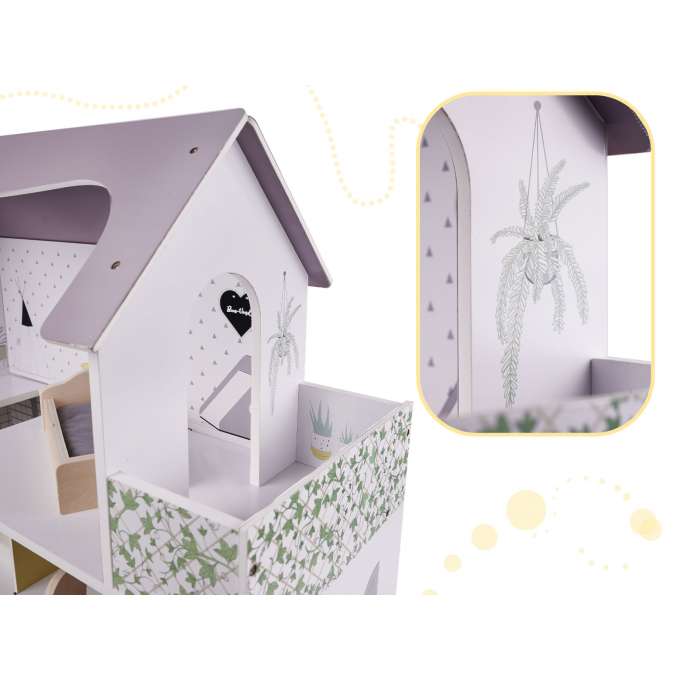 MDF dollhouse with accessories 70cm LED grey