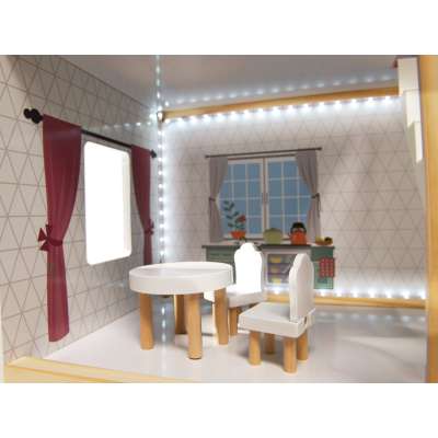 MDF wooden dollhouse with LED accessories 78cm black