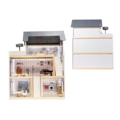 MDF wooden dollhouse with LED accessories 78cm black