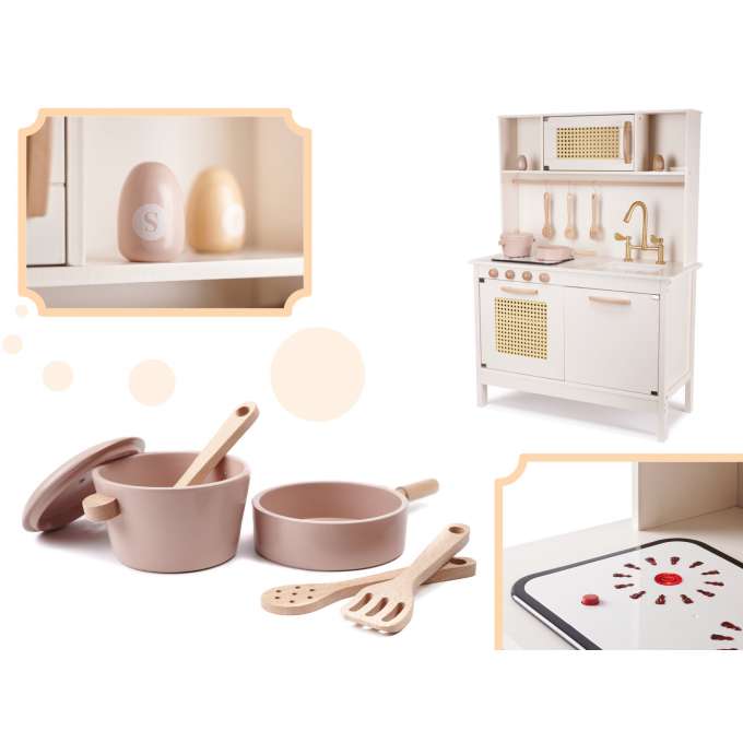 Retro MDF wooden kitchen with accessories in white