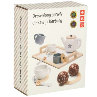 Serwis kawowy drewniany naczynia dla dzieci zestaw kuchenny do herbaty taca filiżanki