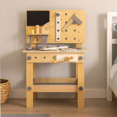 Wooden table tool work bench for children with tools DIY set handyman