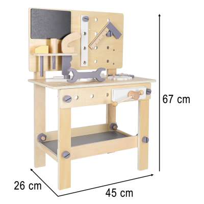 Wooden table tool work bench for children with tools DIY set handyman