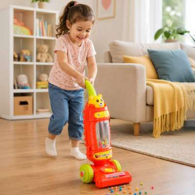 Cordless upright vacuum cleaner for kids interactive with sound raspberry