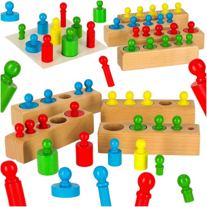Montessori wooden cylinder weights colourful
