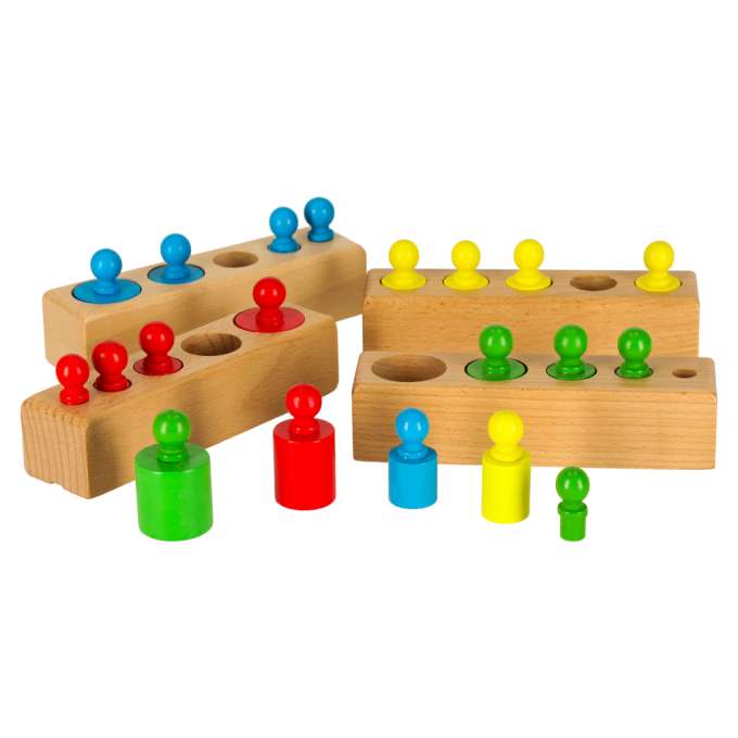 Montessori wooden cylinder weights colourful