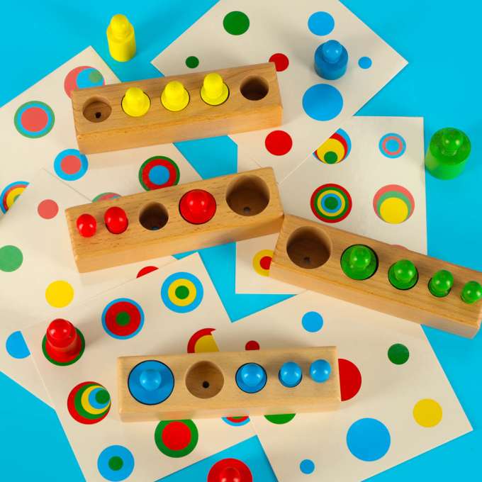 Montessori wooden cylinder weights colourful