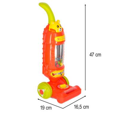 Odkurzacz dla dzieci pionowy interaktywny z dźwiękiem malinowy 46cm