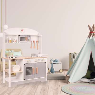 Toy wooden kitchen for children mdf modern classic accessories 82cm