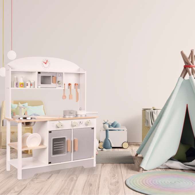 Toy wooden kitchen for children mdf modern classic accessories 82cm