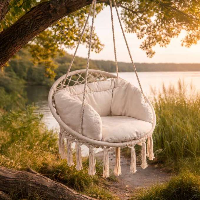 LUARO swing chair stork's nest with ecru cushion 80 cm 150 kg
