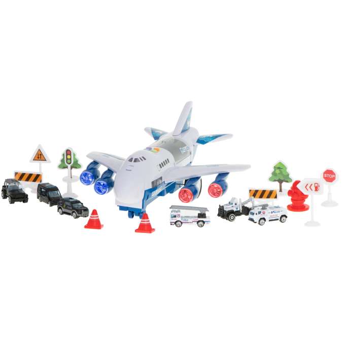 Samolot transporter z autami policja bok/przód