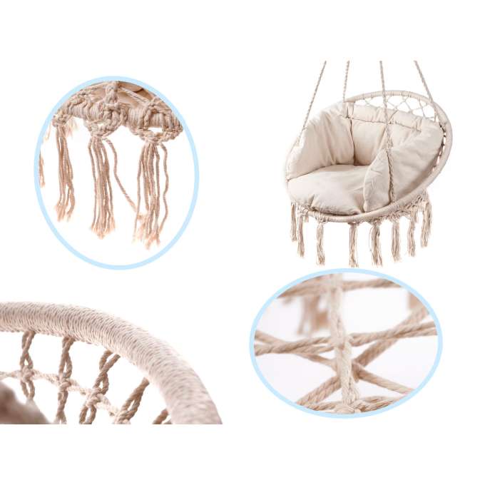 Stork's nest armchair swing with backrest ecru 80cm + cushions