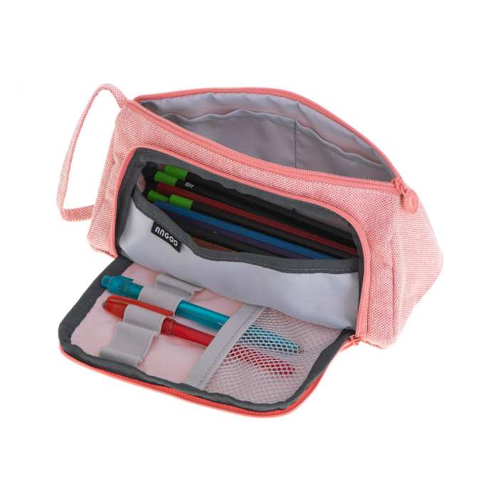 School pencil case double sachet cosmetic bag pink
