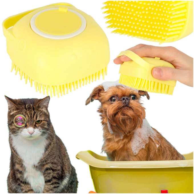 Silicone brush for washing dogs cats yellow