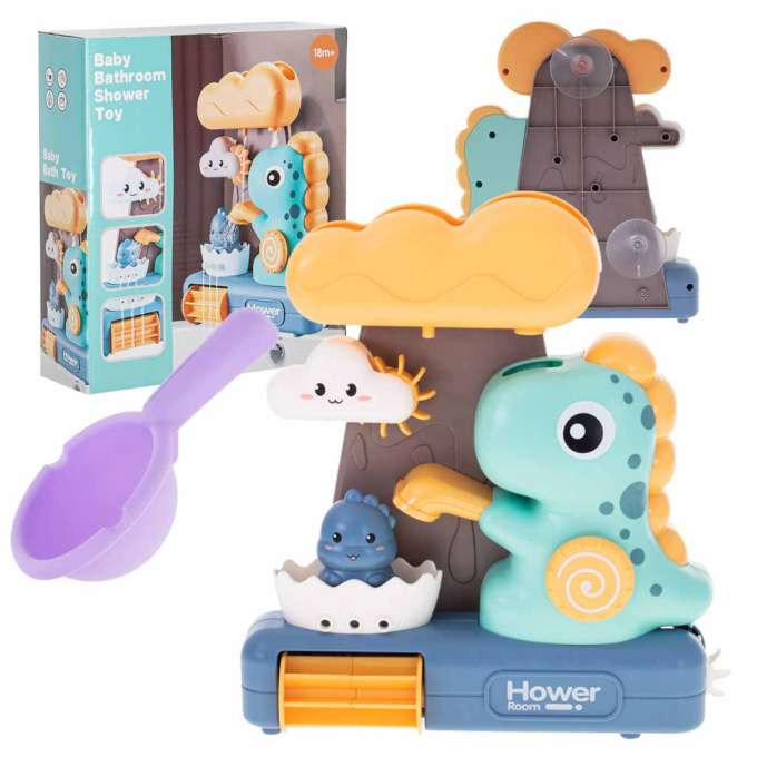 Bath toy shower with dinosaur reel