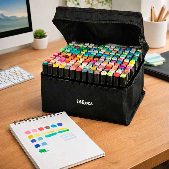 Double-sided alcohol markers in case 168 pieces