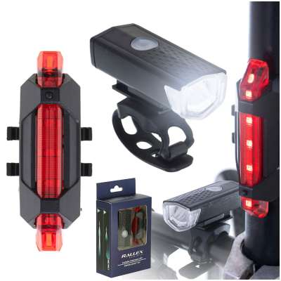 LED bicycle lamp RALLEX rear-front set for bicycle handlebars USB