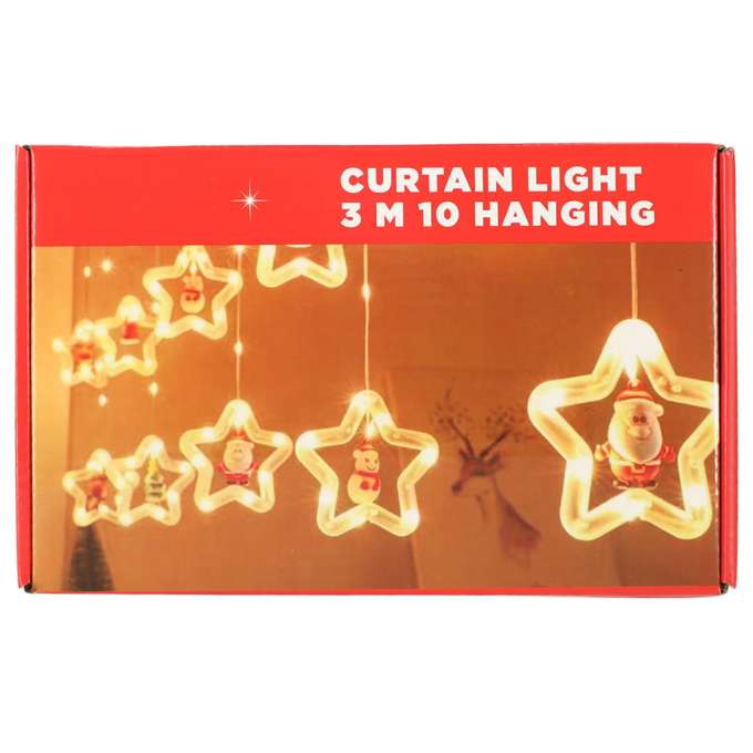 LED curtain lights with figures Christmas 3m 125LED 10 bulbs warm white mains supply