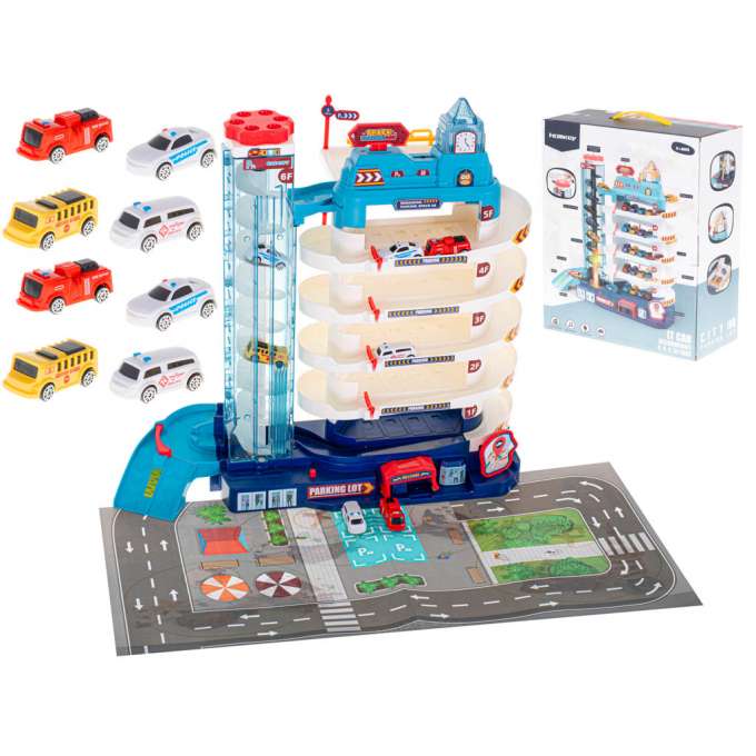 Parking garage 5 levels electric elevator + mat + 8 cars