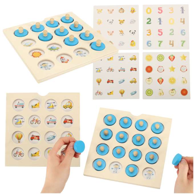 Puzzle drewniane gra planszowa memory + 4 karty