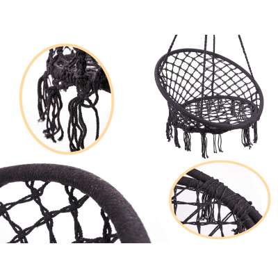 Stork's nest chair swing with backrest black 80cm + cushions