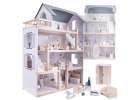 Wooden doll house + furniture 80cm white grey 1