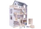 Wooden doll house + furniture 80cm white grey 2